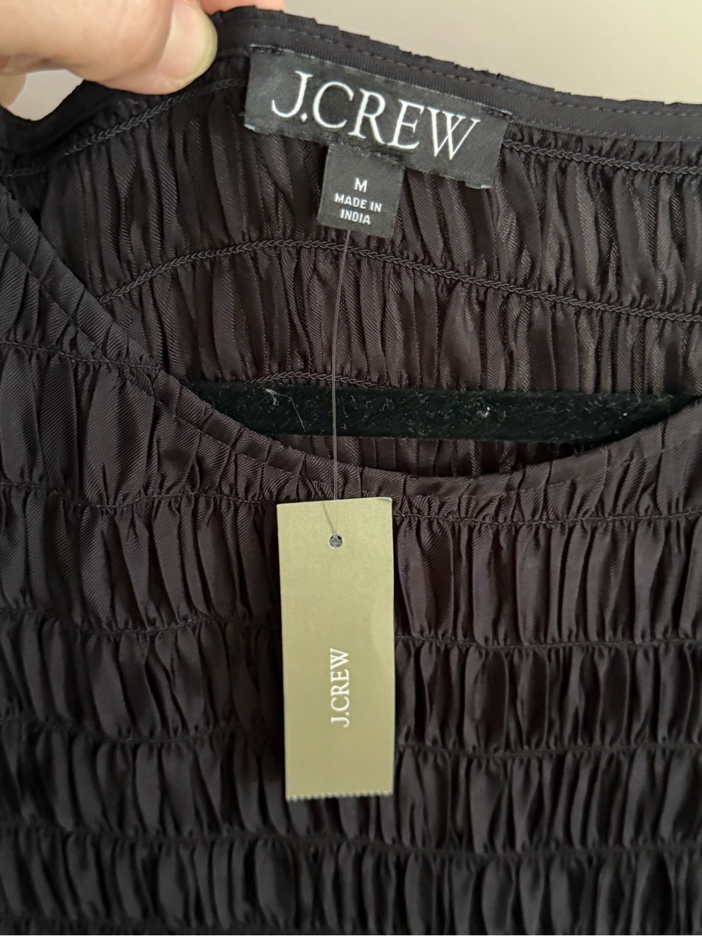 NWT! J.CREW "Maude" Black Smocked Midi Dress, sz M - Picture 4 of 7